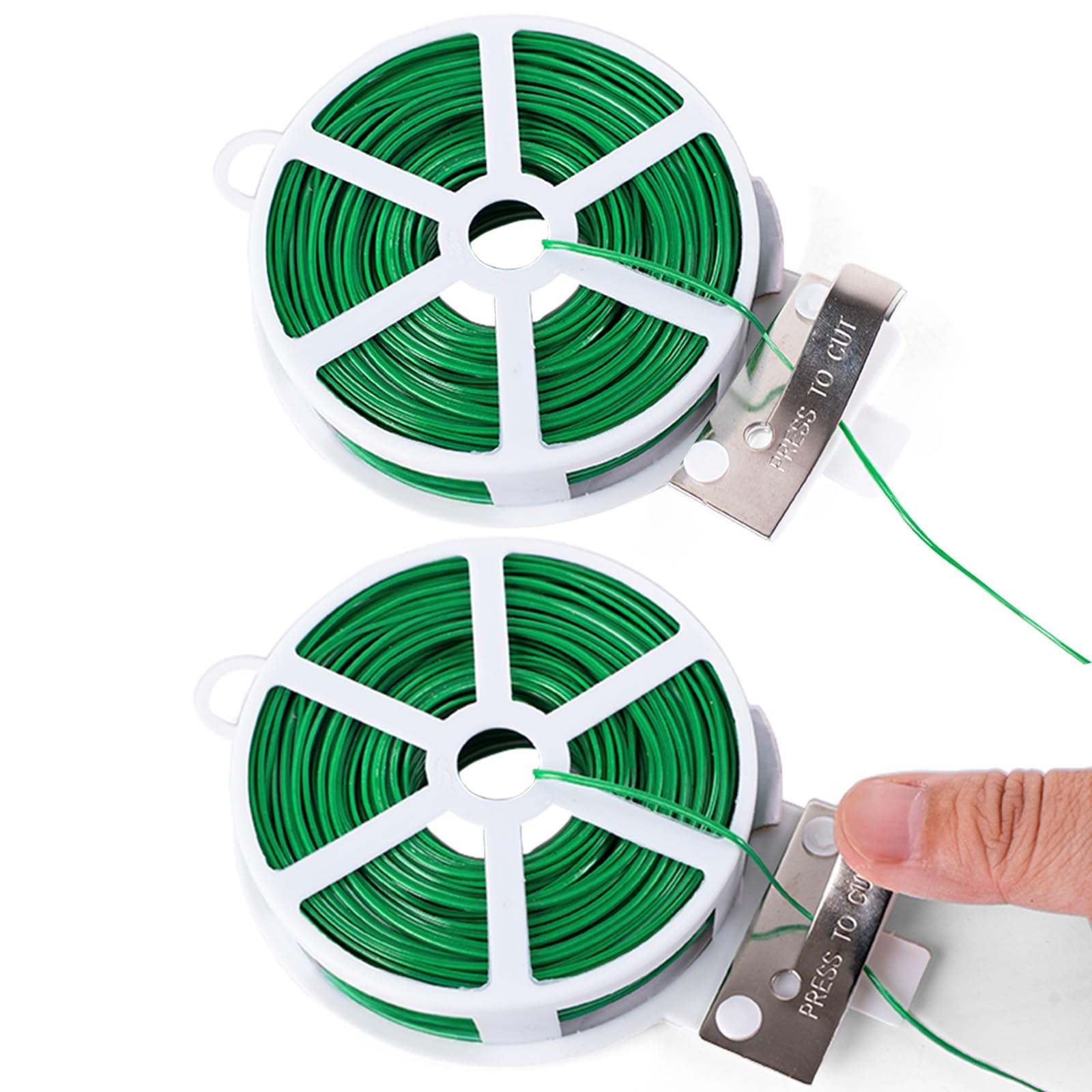 KINGLAKE 100m Fil de Fer Jardin Vert- Attache Plante Grimpante avec Cutter, Fil Plastifié Soft, Fil Torsadé pour Plantes, Vignes, Arbustes et Fleurs-2x50m