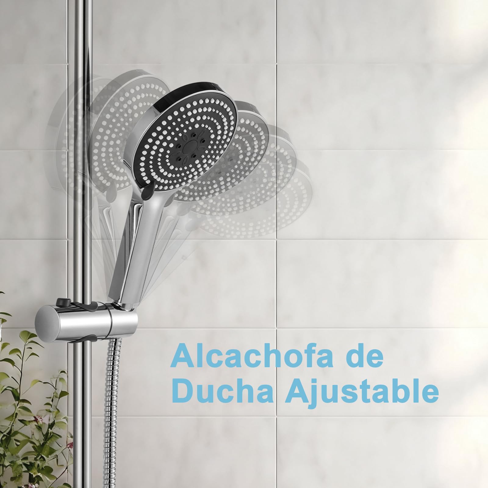 OFFO Barra de Ducha 100cm,Distancia Regulable de 64 a 93cm,con Soporte Alcachofa Ducha,Recambio Barra Ducha,Aspecto de Acero Inoxidable