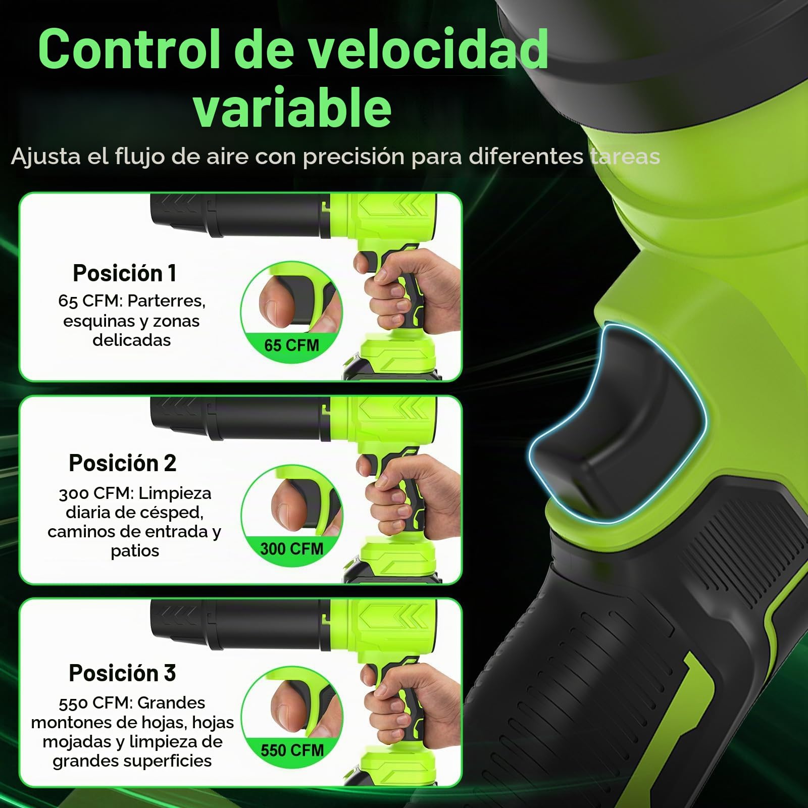 VOERJIA Soplador de hojas con batería de 21 V con 2 baterías de 4000 mAh y cargador, soplador de mano ligero y limpiador de polvo, 3 niveles de regulación continua, boquilla dual para jardín, terraza