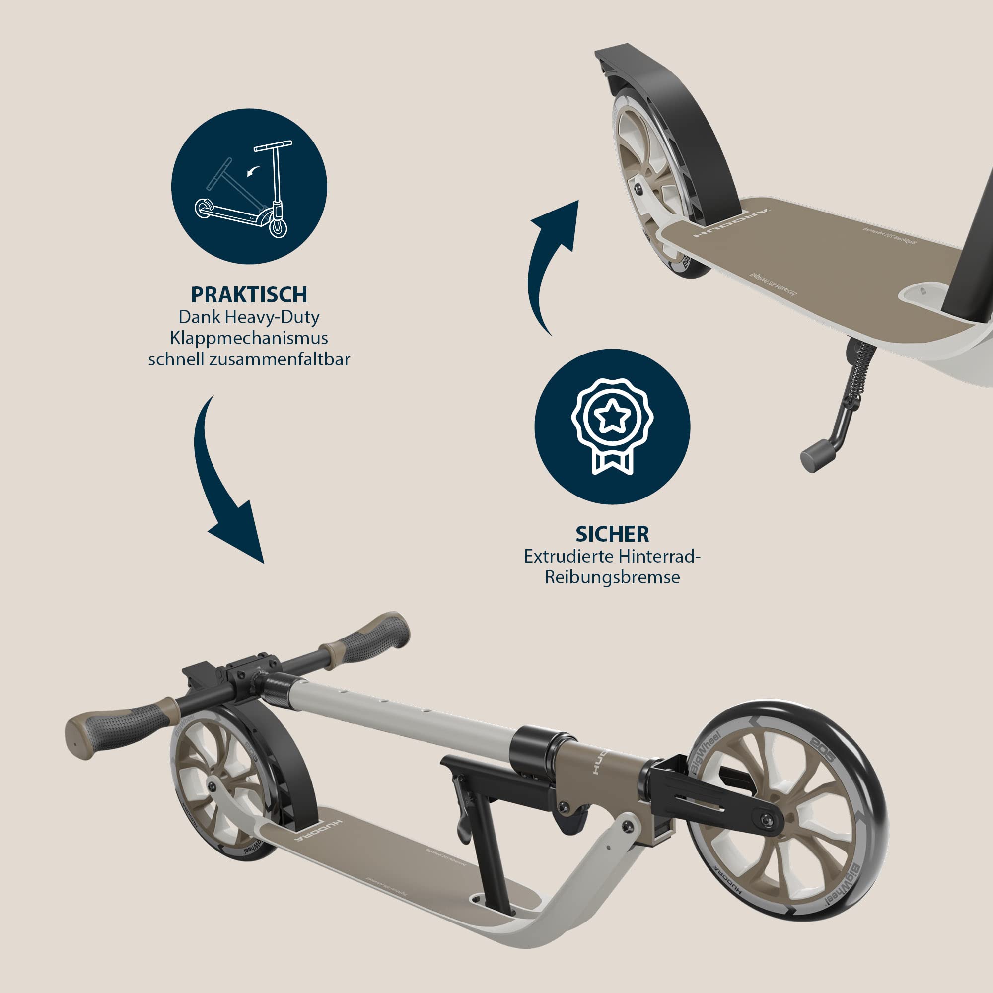 HUDORA BigWheel® 205 Advanced Scooter – wygodna hulajnoga aluminiowa o wadze do 100 kg – regulowana wysokość i składana hulajnoga – dla dzieci/młodzieży i dorosłych