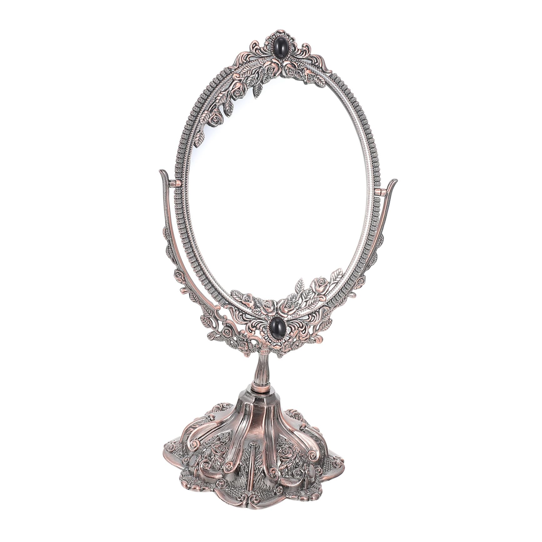 Vintage Schminkspiegel aus Zinklegierung, Doppelseitig Drehbar | Europäischer Stil, Flacher Standfuß für Stabile Platzierung, für Make Up und Hochzeit