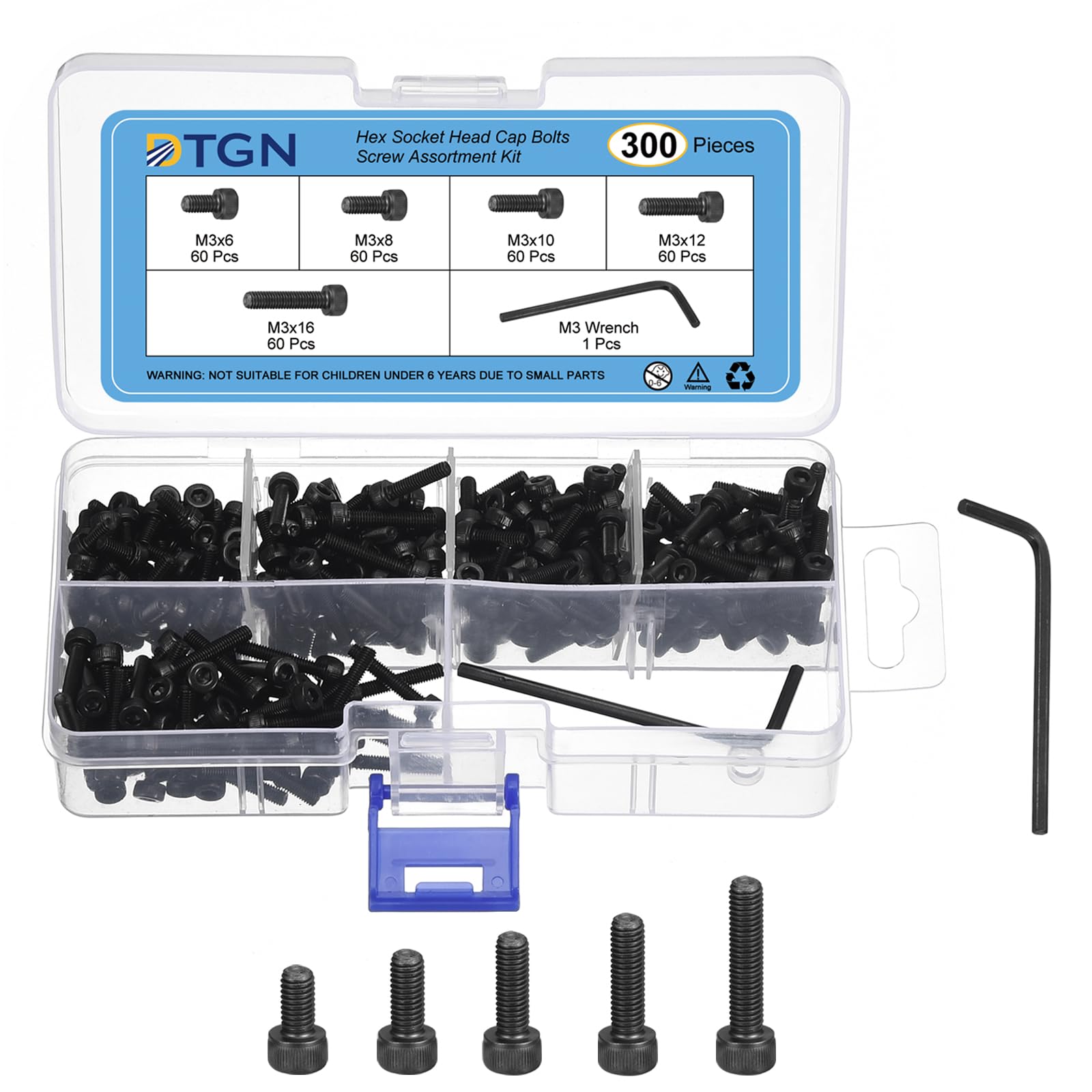 DTGN 300Pcs M3 Metric Screw Assortment, M3 Bolts Socket Head Screws