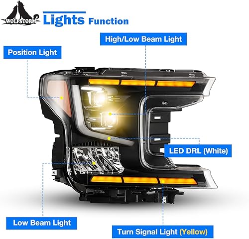 Miniatura 10 de WOLFSTORM Conjunto de faros delanteros para Ford F150 2018 2019 2020 con modelos de faros halógenos solo y no es compatible con F150 Raptor,