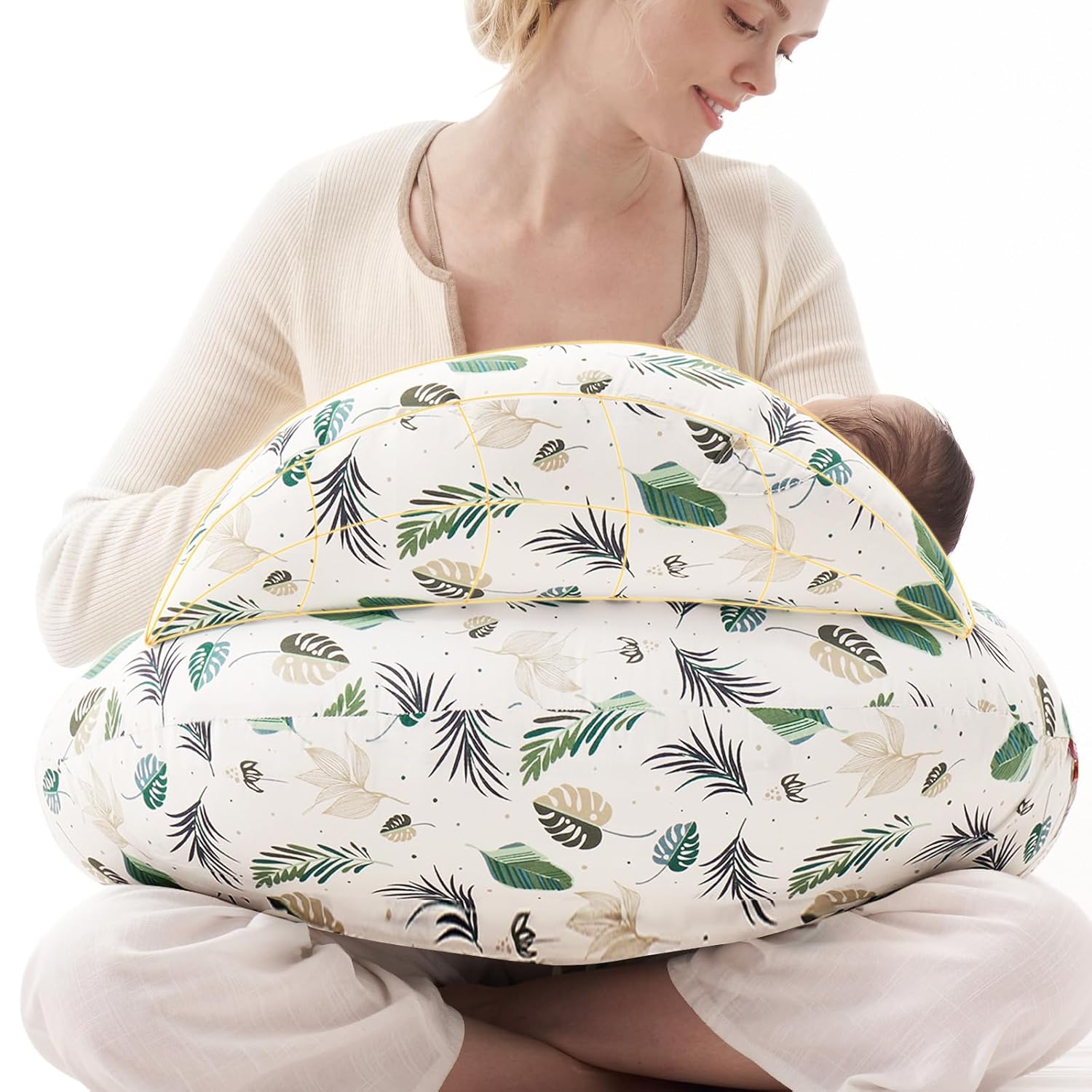 Momcozy Pioneering Safety Fence Nursing Pillow for Breastfeeding- Wider Feeding Pillows for More Support for Mom & Baby- Easier Nursing & Hand Free- Fit for All, Removable Cotton Cover Snug Spring