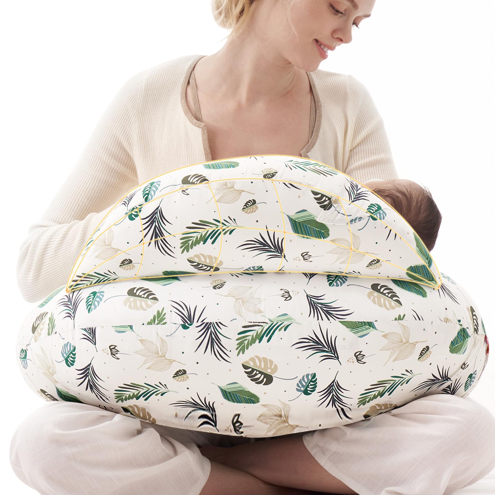 MomcozyPioneering Safety Fence Nursing Pillow for Breastfeeding- Wider Feeding Pillows for More Support for Mom & Baby- Easier Nursing & Hand Free- Fit for All, Removable Cotton Cover