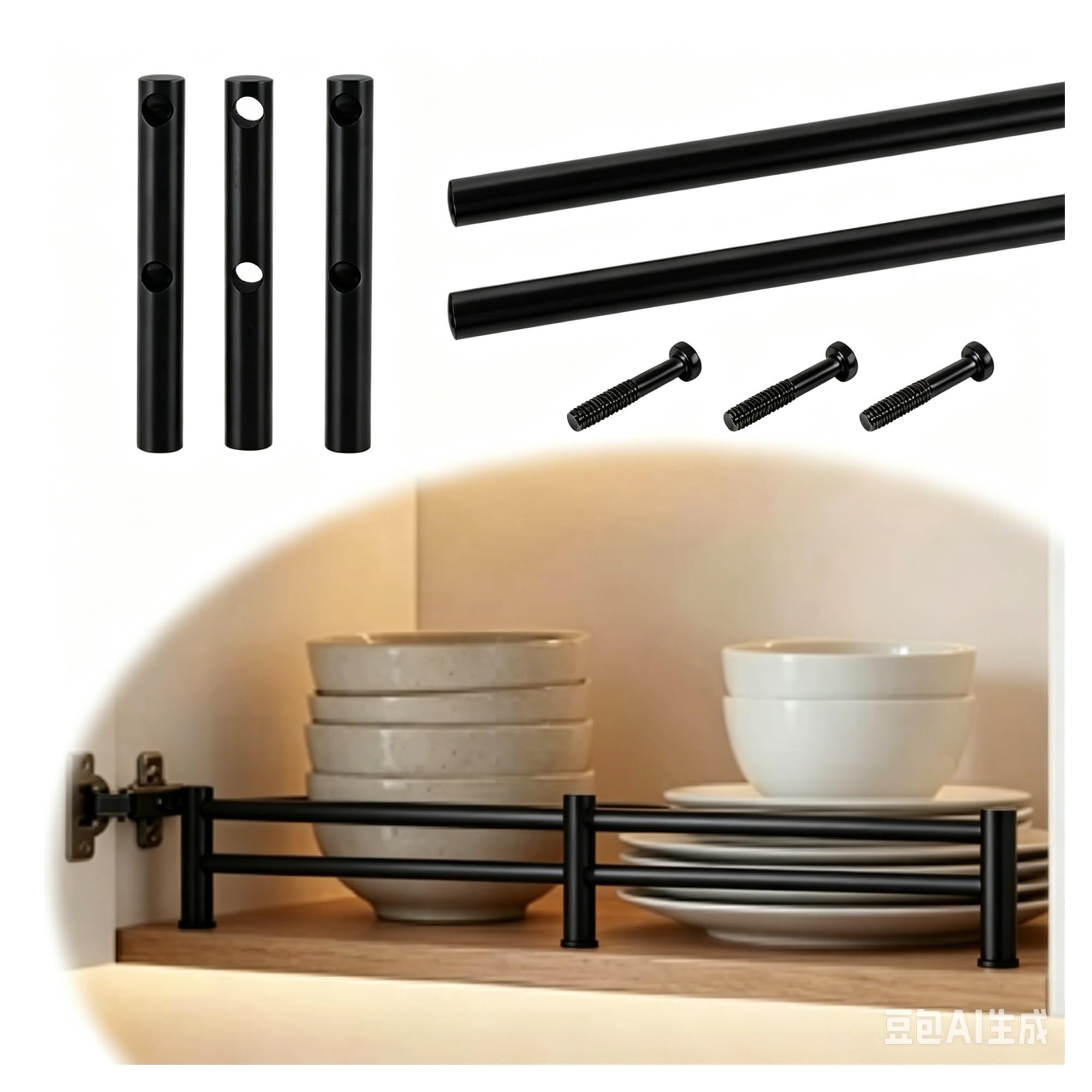 Hphdfs Black 20-120 Cm Kitchen Shelf Guard Rail For Cabinets, Custom Anti-Tipping Gallery Rails For Hanging Shelving, Shoe Racks, Stainless Steel Guardrail Bar With Posts & Screws(,L 31"/78.7Cm)