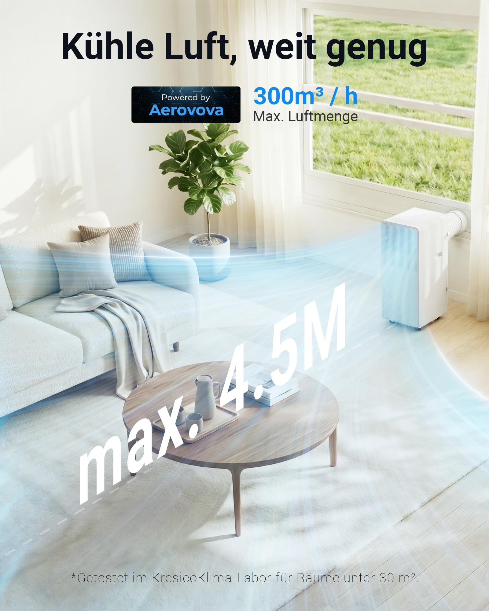 Mobile Klimaanlage 9000 BTU, Klimaanlage mobil mit Abluftschlauch, Mobiles Klimagerät mit Abluftschlauch für Räume bis zu 33m²/90m³, Klimagerät mit Timer, R290, weiß