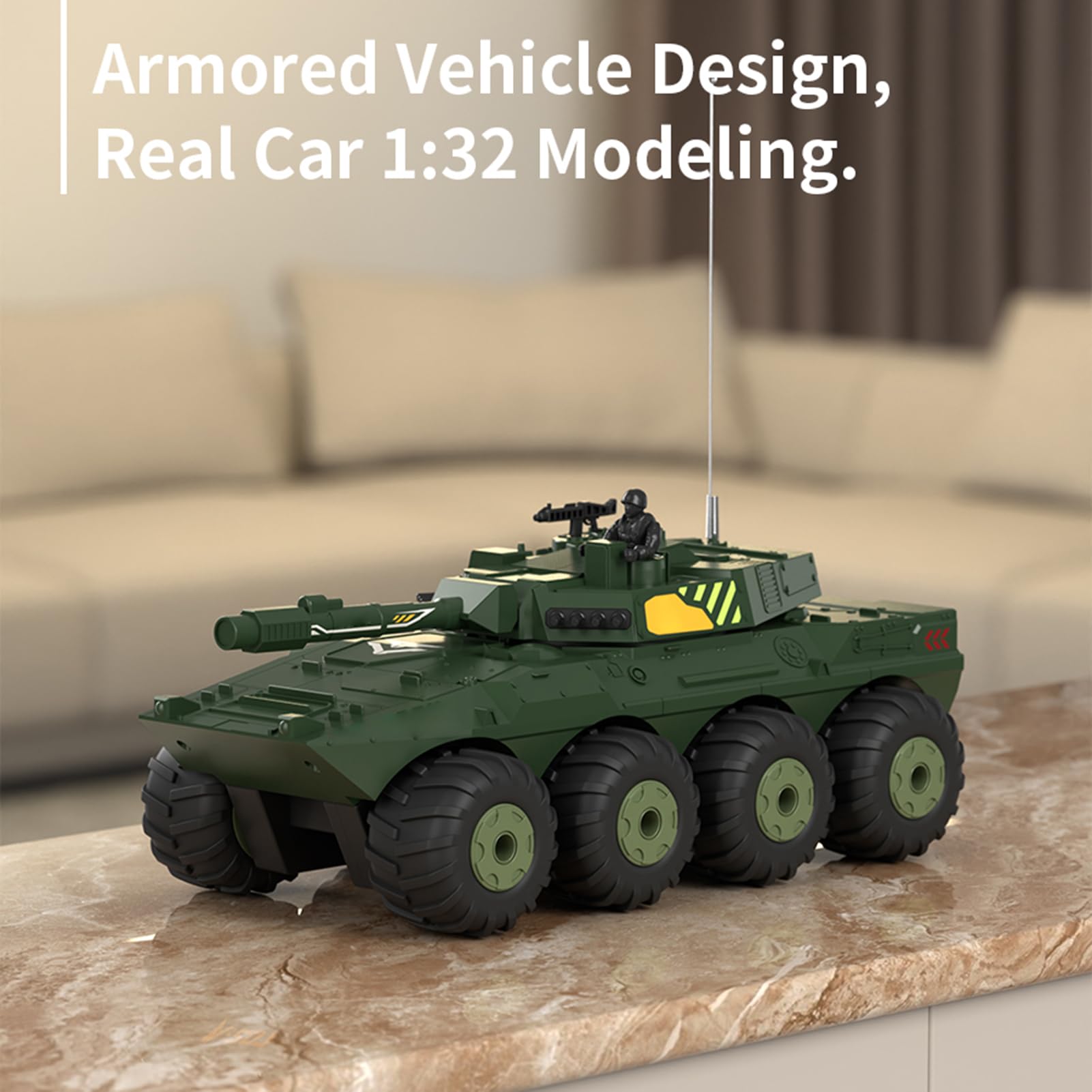 Carro armato RC giocattolo in scala 1/32 2.4GHz anfibio 8 ruote motrici Veicolo telecomandato Rotazione a 360 gradi Arrampicata su tutti i terreni RC Auto per bambini Adulti (Verde 2 batterie)