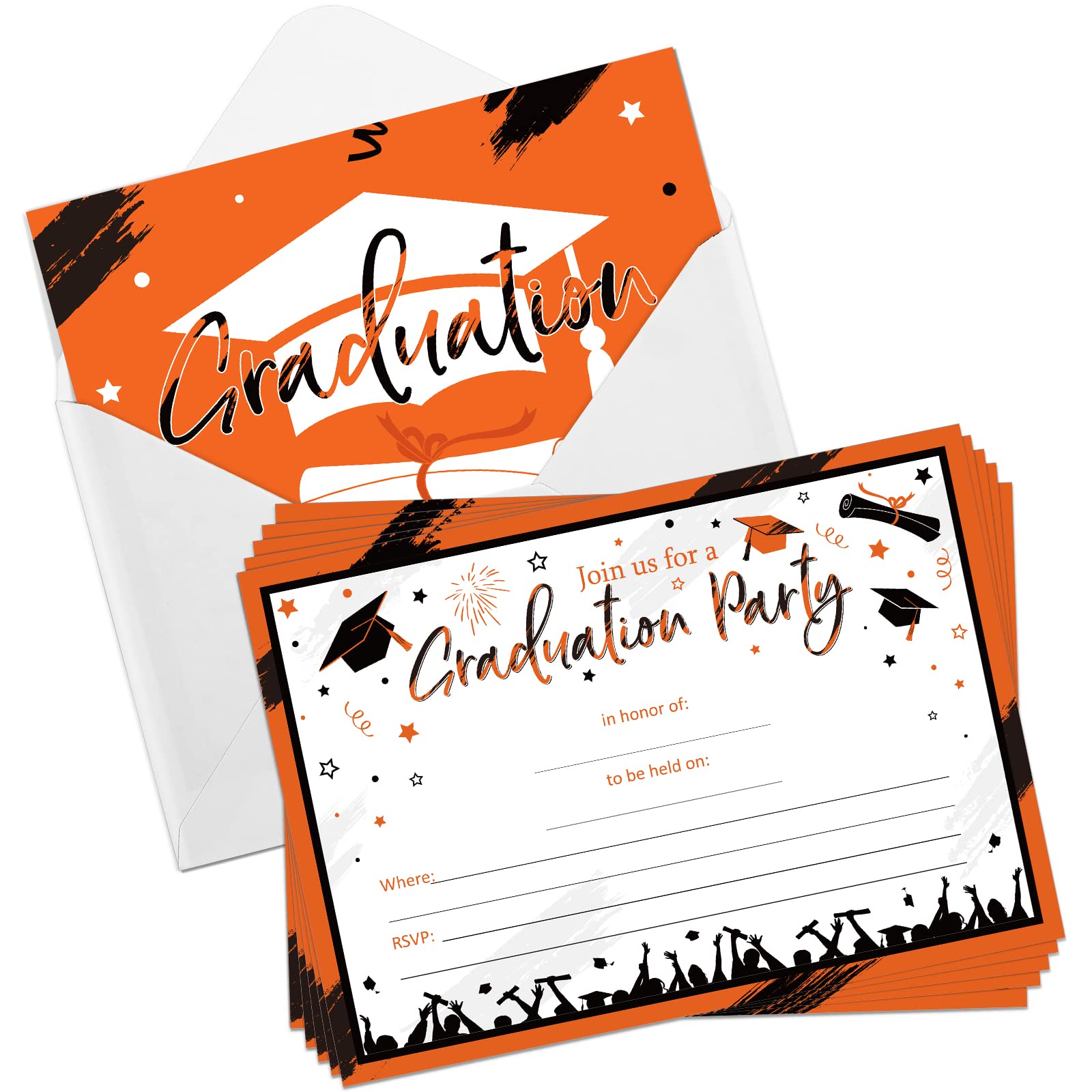30 Pcs Graduation Party Invitations Graduation Invite Cards with Envelopes Grad Announcement Cards for College High School University Grad Celebration Announcement Graduation Party (Orange Black)