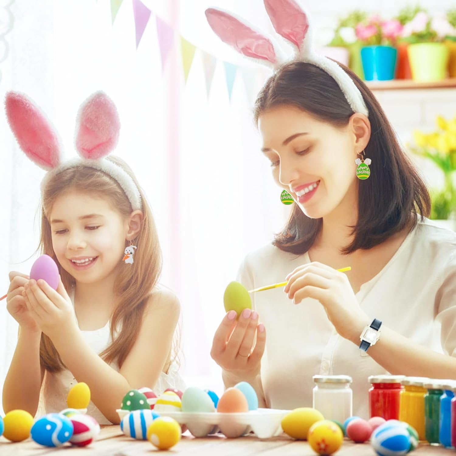 9 Pairs Easter Earrings for Women, Spring Enamel Earrings Cute Rabbit Dangle Earrings Colorful Egg Earring Set for Women Easter Decoration - Image 4