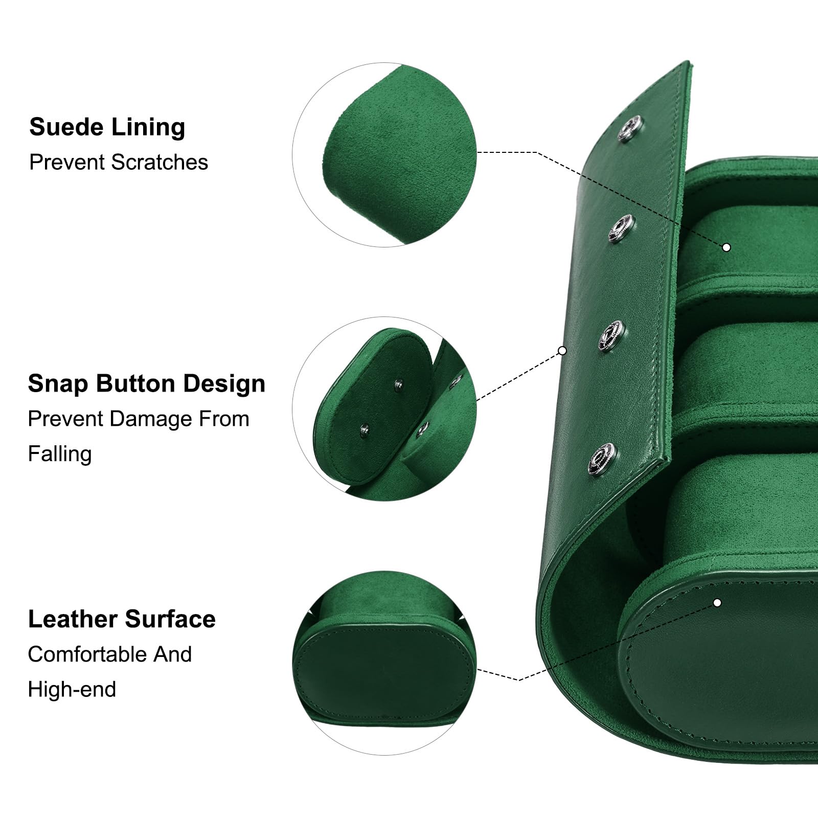 QUARKZMAN Custodia Viaggio Pelle Orologi Singolo Watch Roll Verde