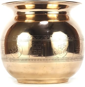 ASHIRWAD Pure Copper Embossed Lota Kalash for Pooja Hindu Prayer with Om Swastik Signs Arti Puja Pot for New Home | AE000182-05 1.2 L
