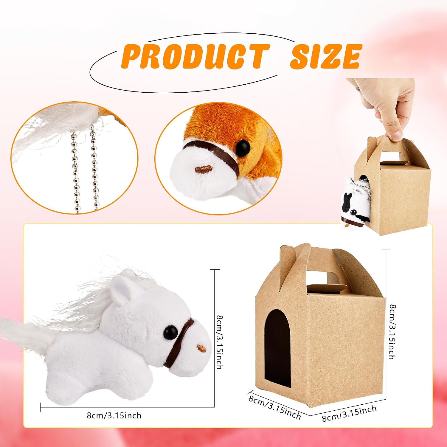 96 Pcs Horse Party Favor Include 48 Mini Stuffed Horse Animals Horse Animals and 48 Foldable Kraft Boxes for Adopt a Horse Party Favors Farm Party Goodie Bag Fillers