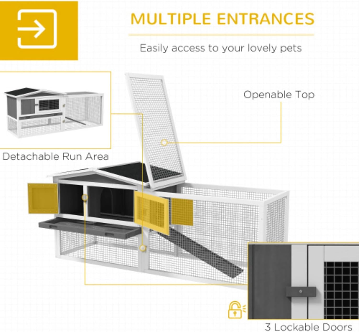2 Tier Rabbit Cage Small Animal House, Pet Cage, Rabbit Cage Rabbit House with Slide-Out Tray, Removable Run, Suitable for Indoor and Outdoor, 61.5" x 23" x 27", Light Gray