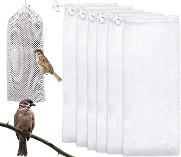 6 Pieces Finch Sock Feeder, IOUALEY Sturdy Thistle Sock Feeder Wild Bird Food Feeder Instant Seed Sack Supply Tools Hanging Kits for Wildlife Goldfinch Feeding Garden Yard Outdoor,White, 4.7 x 11 Inch
