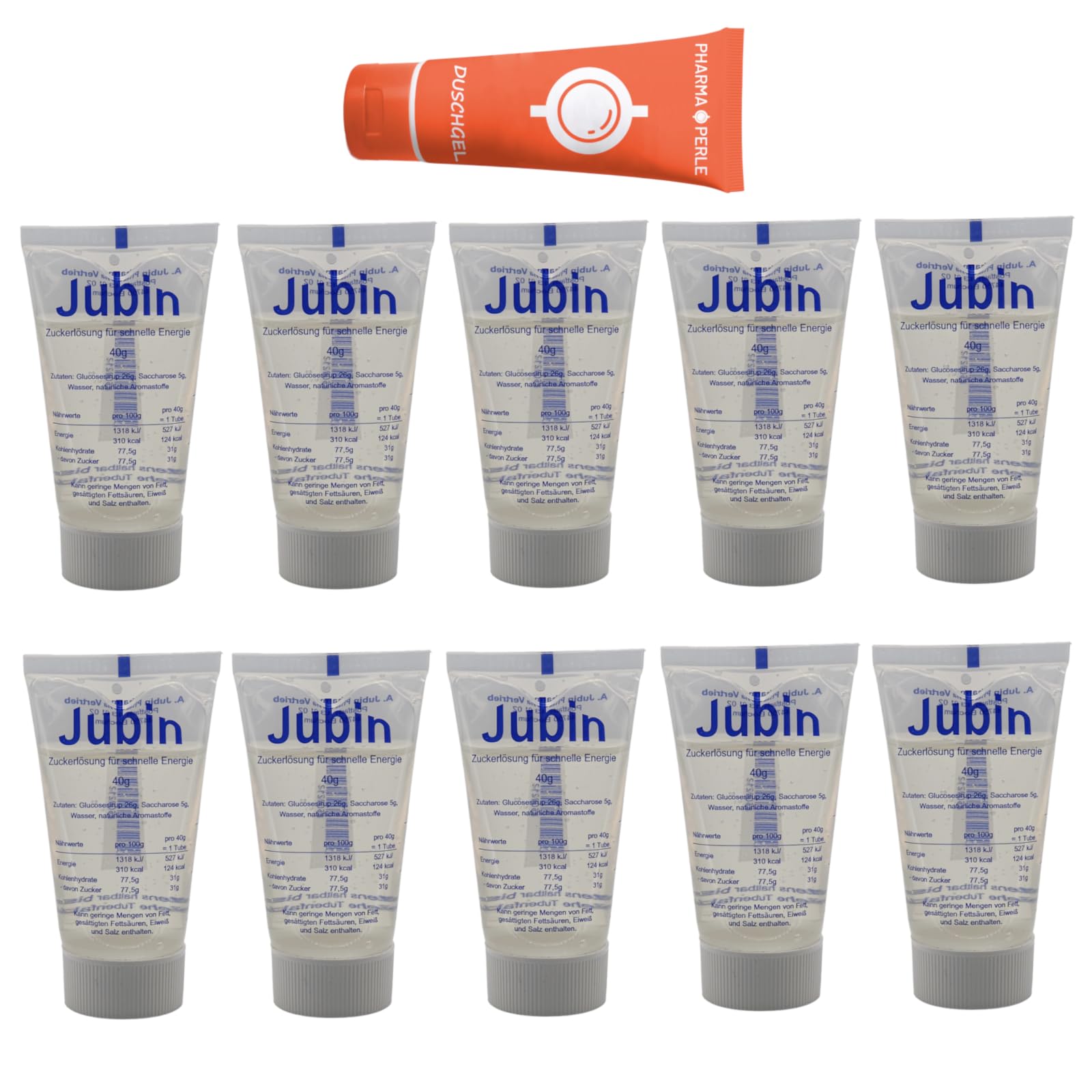 Jubin Zuckerlösung schnelle Energie Lösung, 40 g Lösung I für Diabetiker und Sprtler I Unterzuckerung I Hypoglykämie I rasche Energieversorgung I Spar-Set plus Pharma Perle give-away (10)