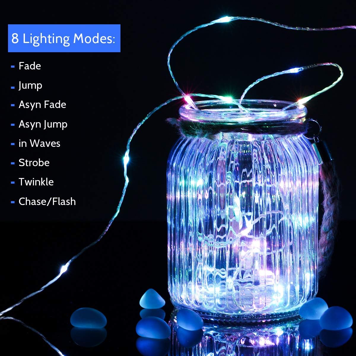 66FT LED Fairy Lights Outdoor String Lights, 8 Modes 200 LEDs Multi-Color String Lights with Remote Control, IP68 Waterproof Rope Lights Plug in for Patio Party Wedding Garden Bedroom Home Decor