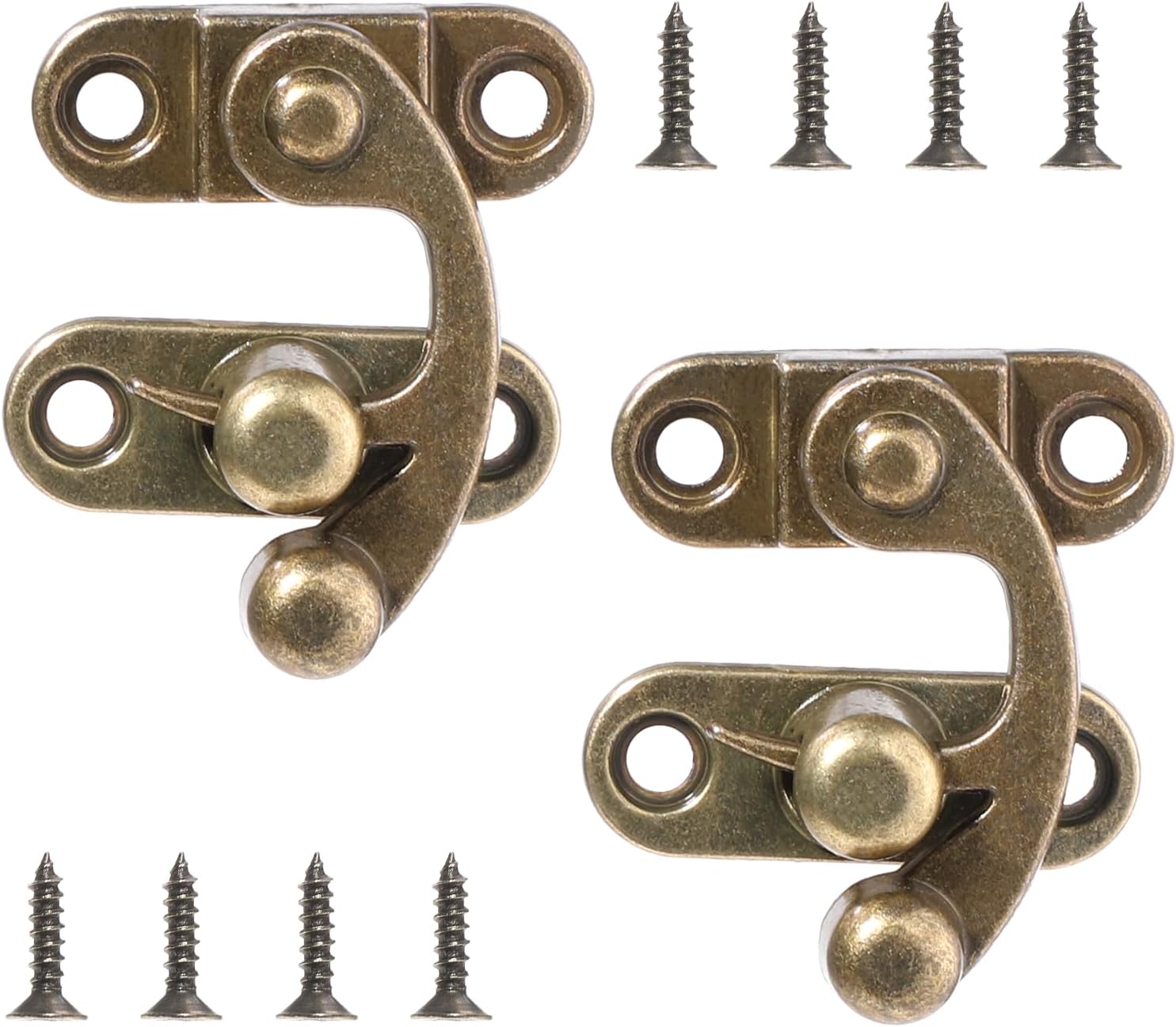 2 Pack Antique Vintage Lock Clasp Small Hasp Latches Right Latch Hook Hasp with Mounting Screws Swing Arm Latch for Jewelry Box Cabinet Toolbox (Bronze)