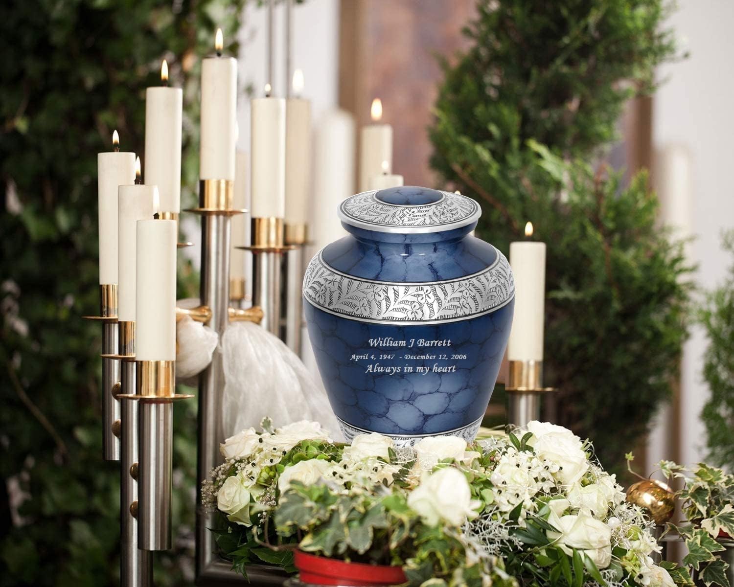 MEMORIALS 4U Elite Cloud Blue and Silver Cremation Urn for Human Ashes - Handcrafted Funeral Urn - Affordable Urn for Ashes - (Custom Adult Urn)