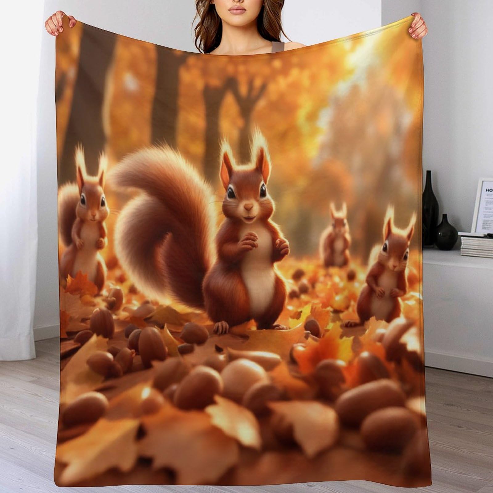 Couverture écureuil mignon en flannel polaire douce de dimensions 140x180cm