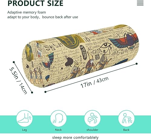 Miniatura 2 de JUNZAN Almohada ortopédica para el cuello de los dioses egipcios antiguos, almohada redonda de espuma para aliviar el dolor, almohadas cilíndricas