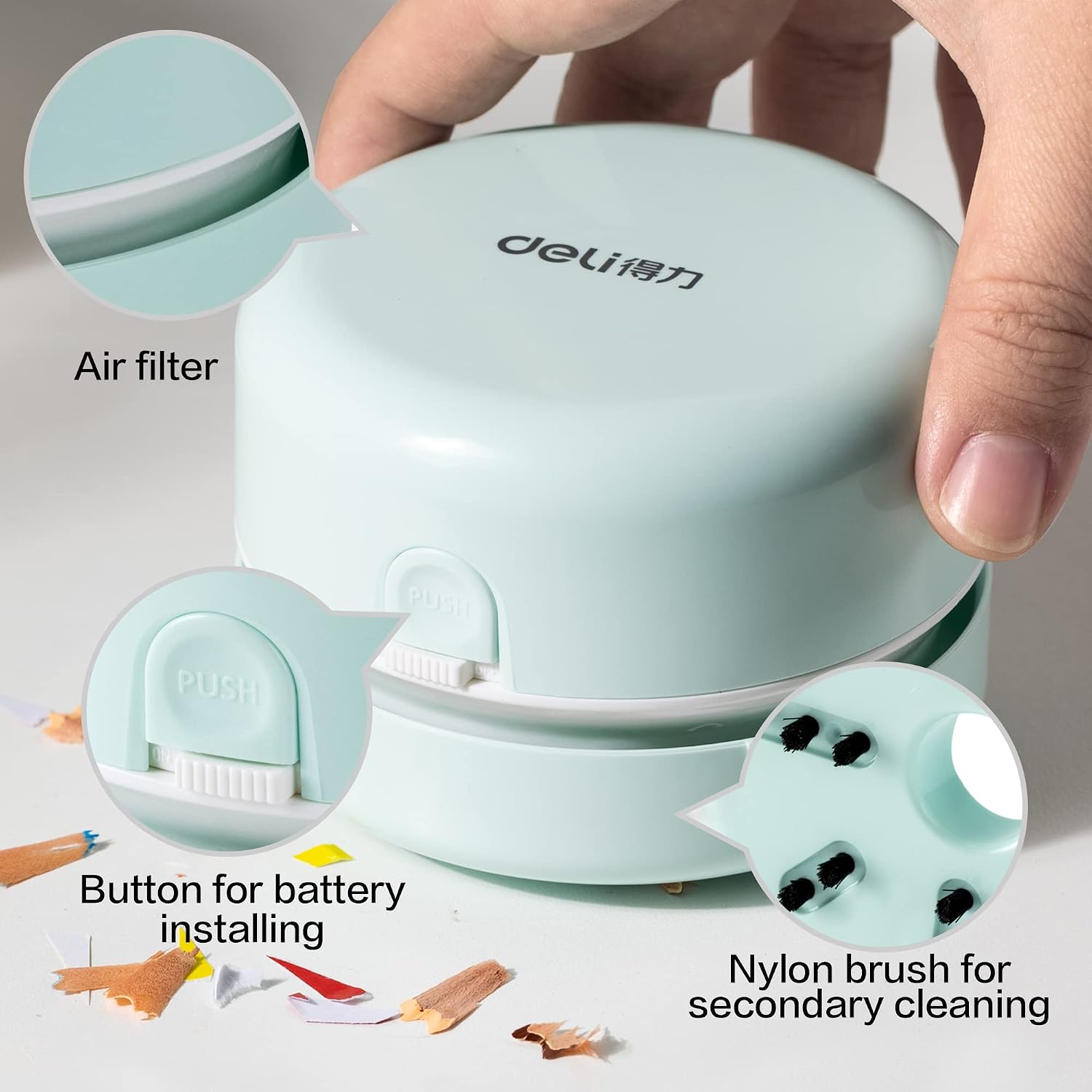 Deli Desktop Vacuum Cleaner Mini Table Dust Sweeper, Handheld Cordless Tabletop Vacuum Cleaner for Keyboard Home School Office, Light Green