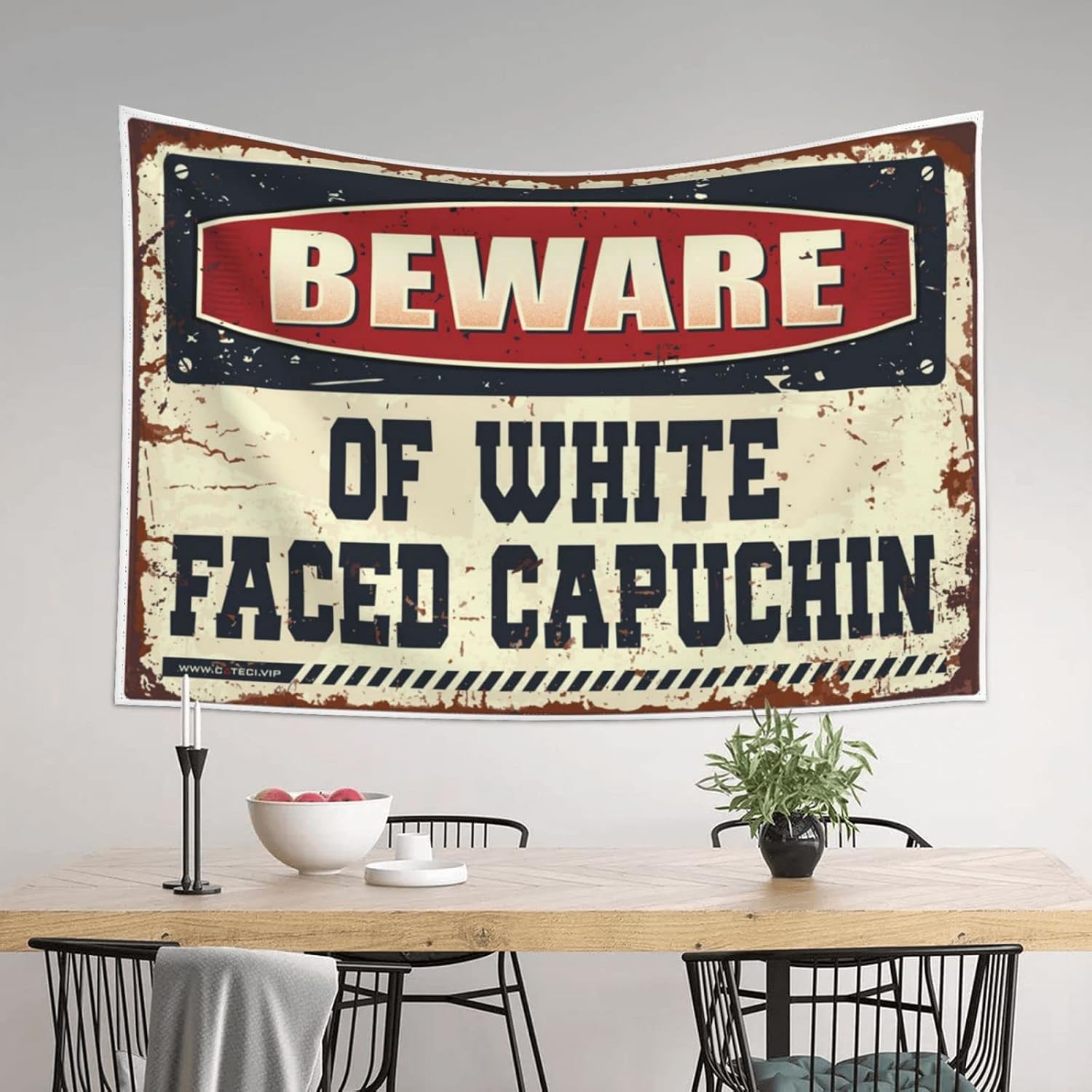 GVNVYFWUY Sports Bar Decor Beware Of White Faced Capuchin Tapestry Bedroom Door Decor Funny Tapestry(75X100CM) image 3