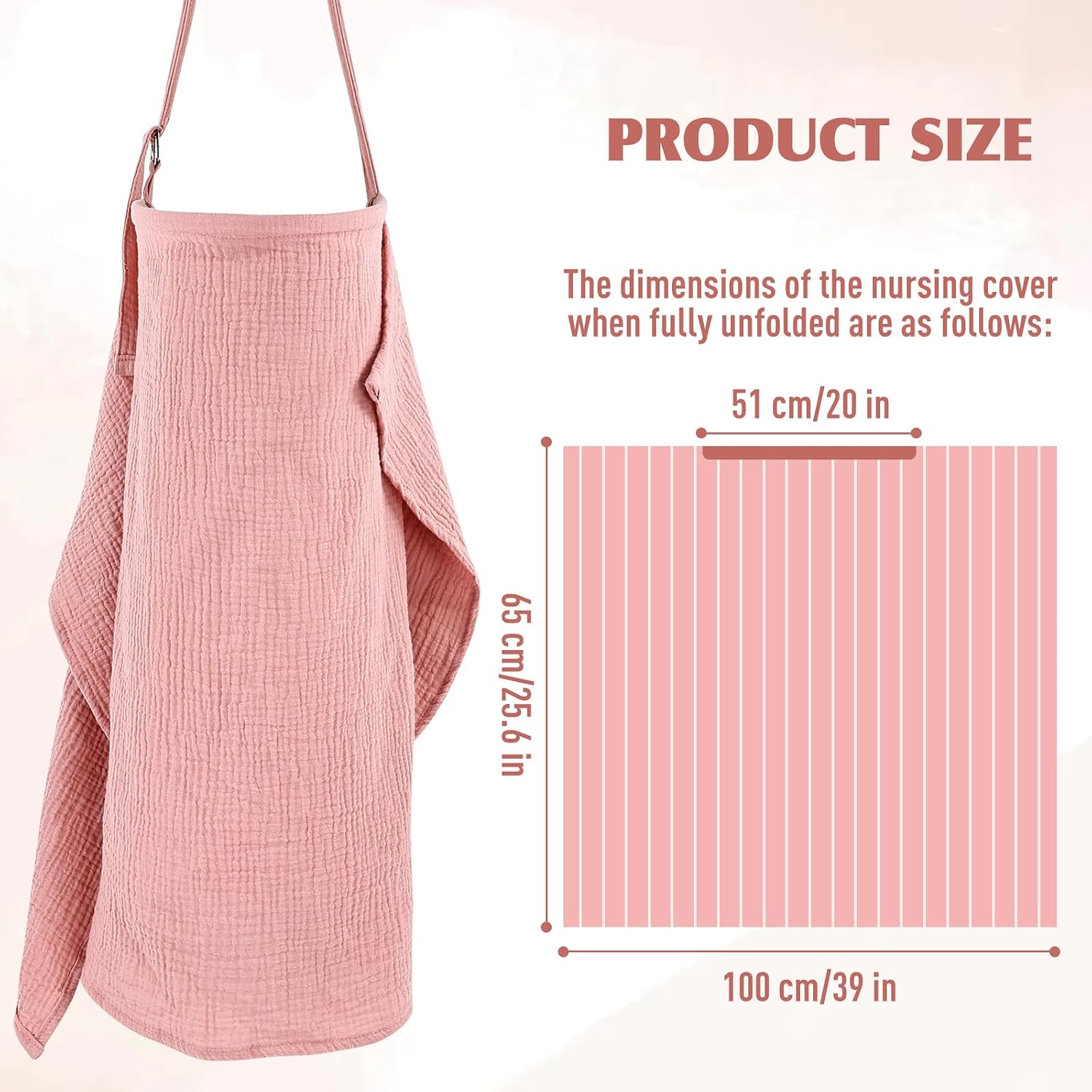 Cinaci 2 Pack Pure Cotton Muslin Lightweight Breathable Breastfeeding Nursing Cover Blankets with Adjustable Metal Clasp (Dusty Pink+Dark Dusty Pink)