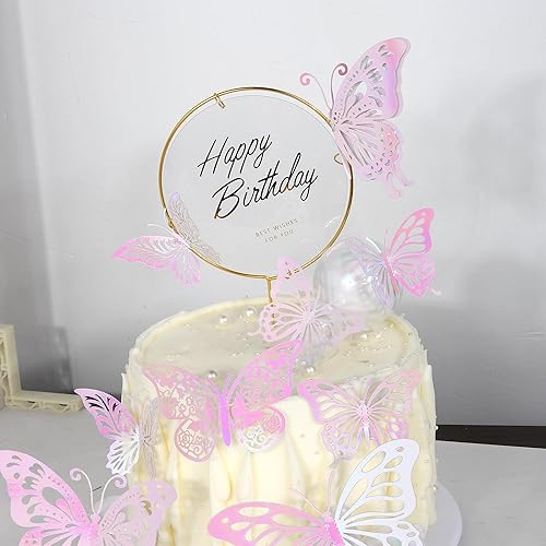 Miniatura 8 de Paquete de 40 adornos de mariposa 3D para tartas de estilos mixtos de mariposas huecas para bodas, baby shower, niños y niñas, fiesta de cumpleaños,
