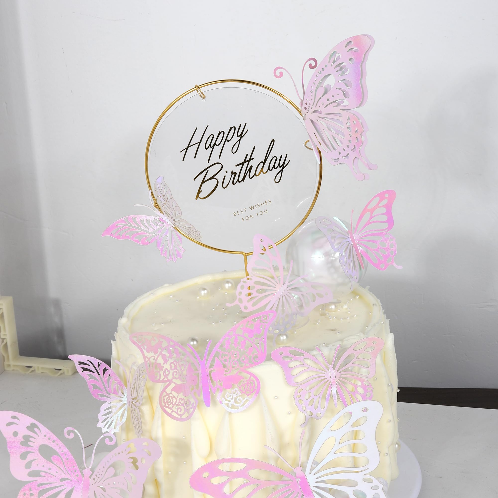 FeiraDeVaidade 10 Pcs Décorations De Gâteau Papillon Doré Rose Princesse Fille Mariage Joyeux Anniversaire Décoration De Gâteau