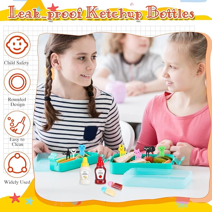 50 Pzs Accesorios Bento para Niños Incluye Botellas de Salsa miniatura 4