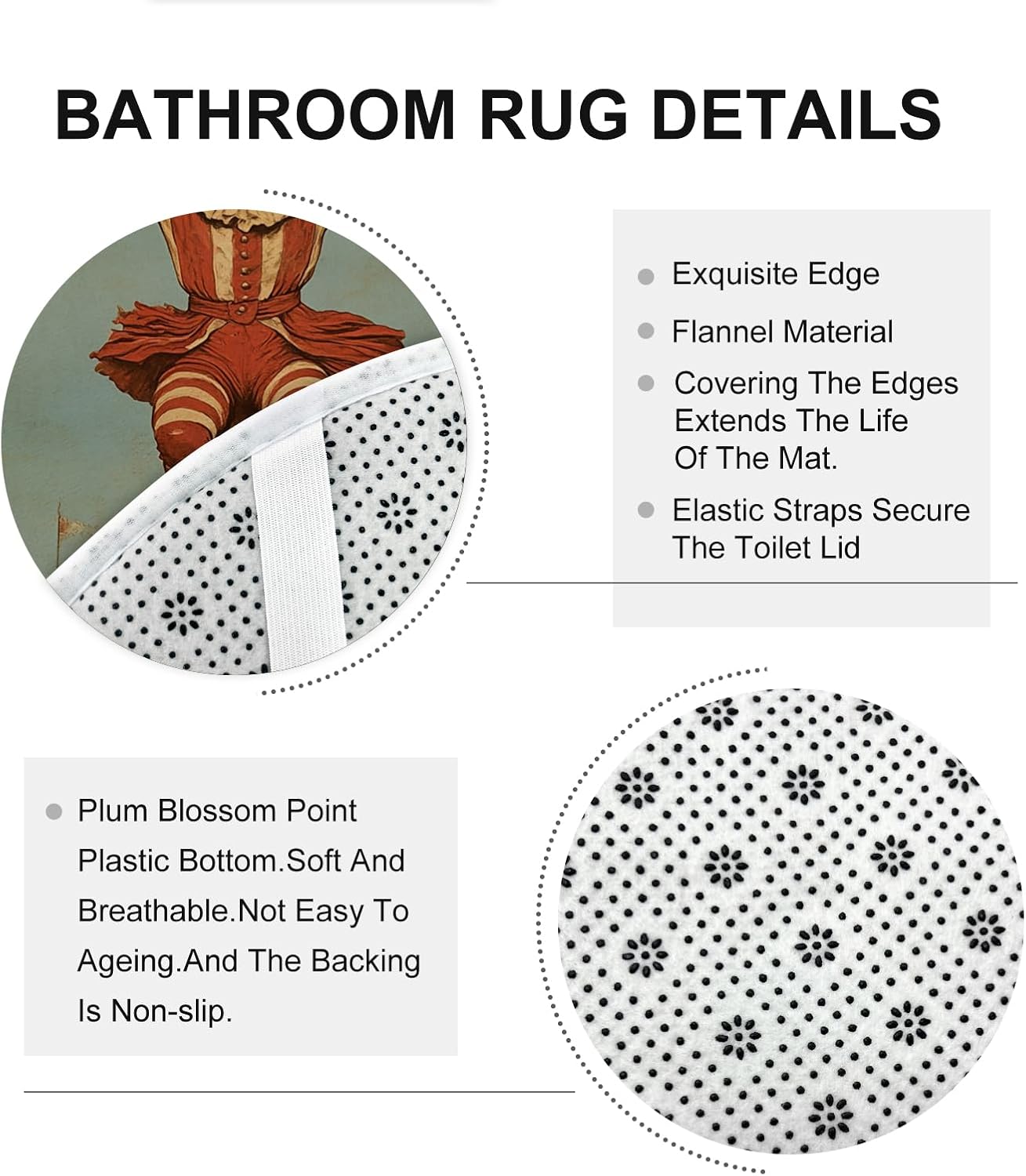 Vintage Circus Clown Shower Curtain, Retro Red and White Striped Clown Bathroom Decor, Autumn Style Waterproof Fabric Shower Curtain Set with Rugs and Hooks 72x72 Inch