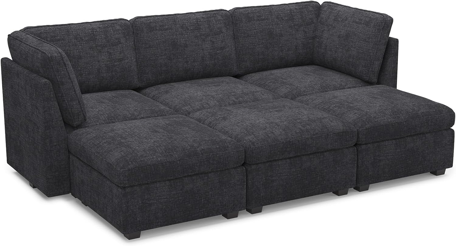 Close-up of the chenille fabric texture of the sofa.