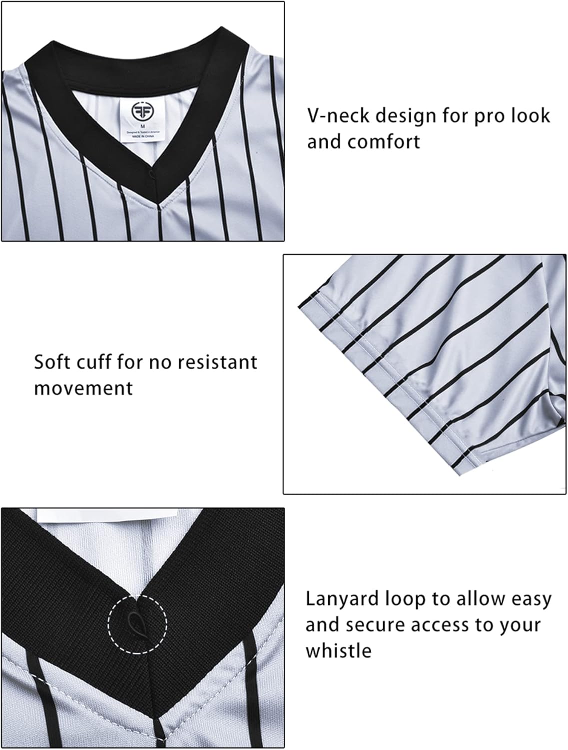 ChinFun Women's Official Black & White Stripe Referee Shirt Zipper Collar Classic Umpire Jersey Short Sleeve Ref Jersey : Sports & Outdoors