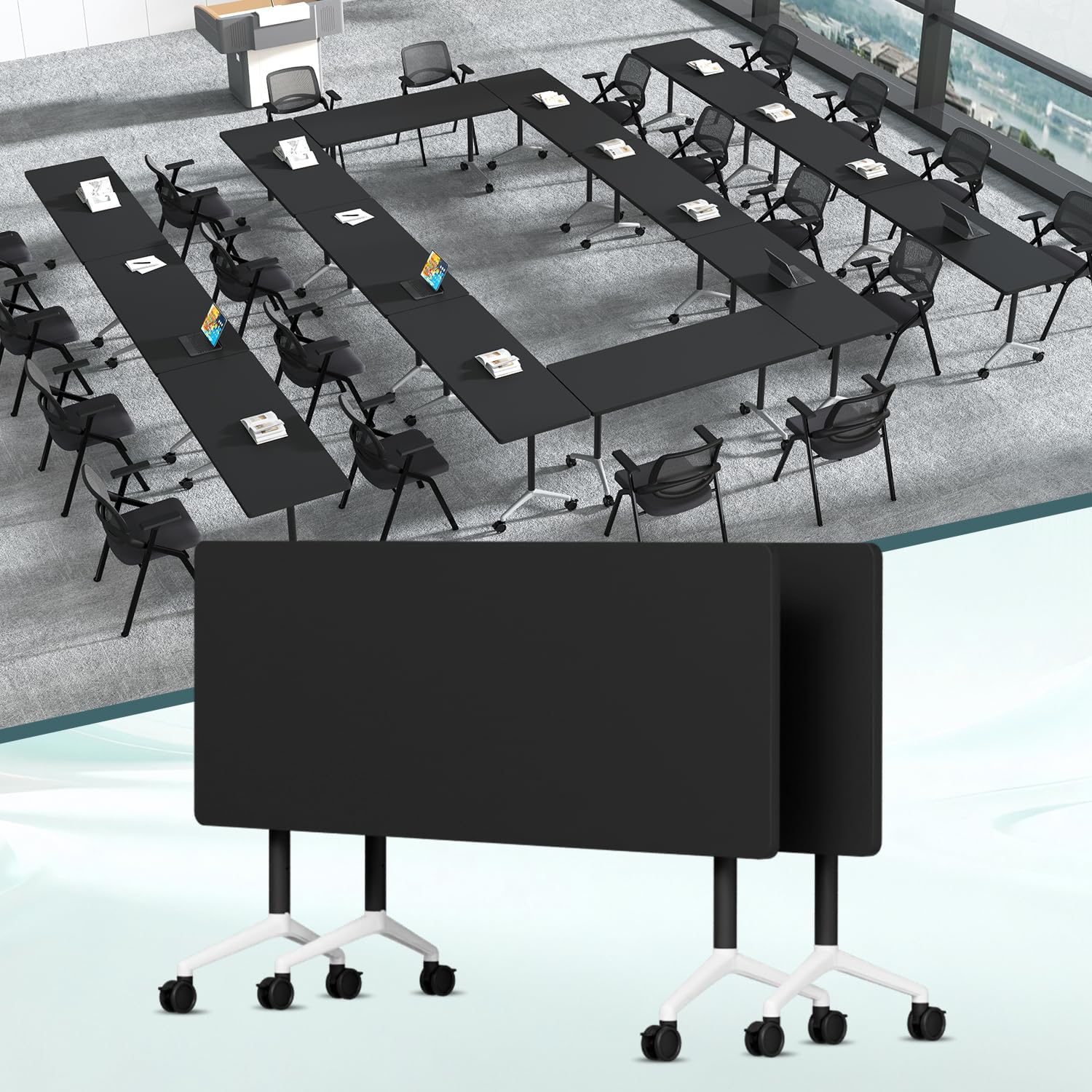 35.4in Modular Folding Conference Table with Wheels for Training Room 2Pack thumbnail