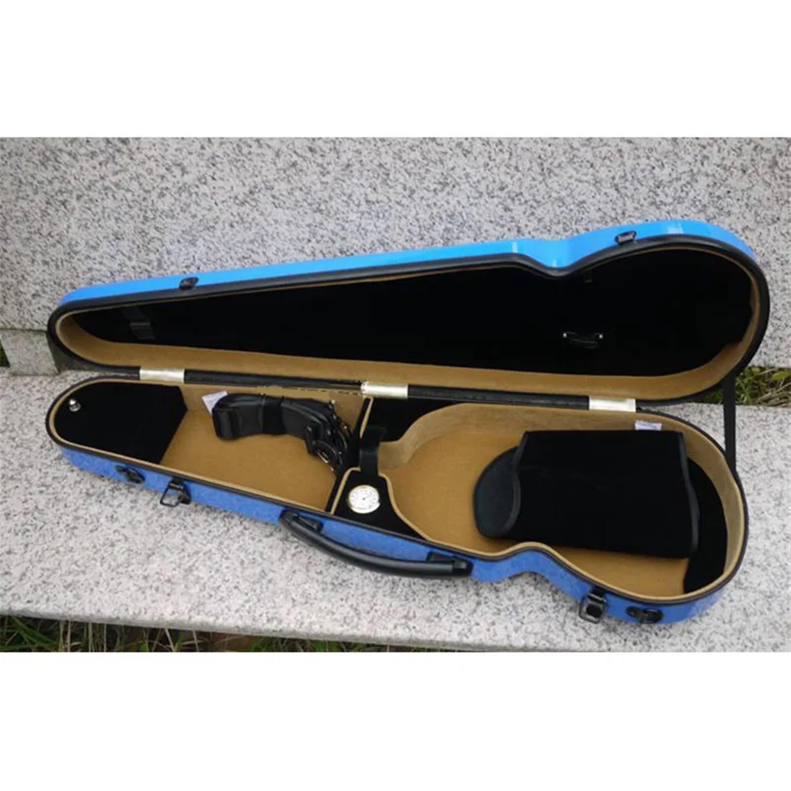 Caja de violín fibra carbono, mochila ligera, resistente a la compresión con tela y arco, espacio almacenamiento higrómetro Para Actuaciones Al Aire Libre(Black)