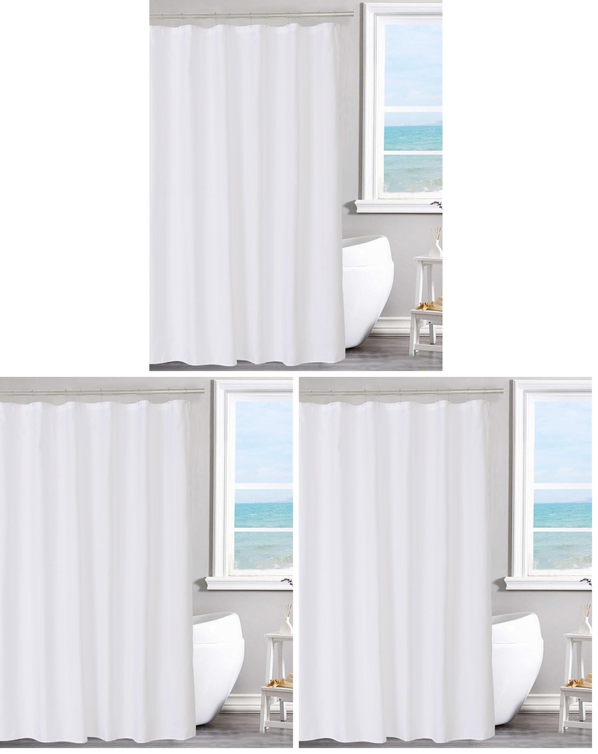 N&amp;Y HOME Fabric Shower Curtain Liner Solid White with Magnets, Hotel Quality, Machine Washable (Pack of 3)