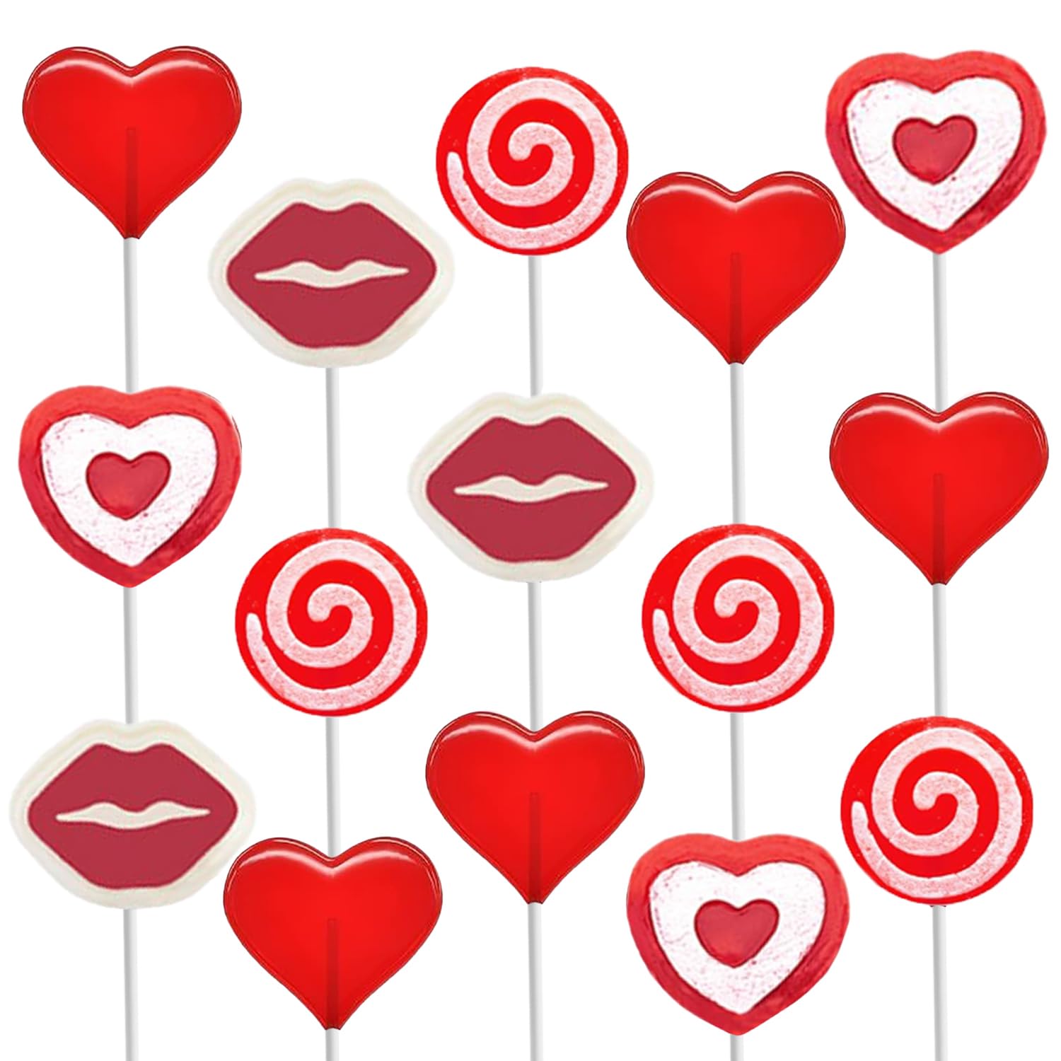 Fruidles Valentine's Lollipop Party Mix, Hearts, Lips N' Swirls Mixed Fruit Flavor Assortment, Individually Wrapped (1 Pound)