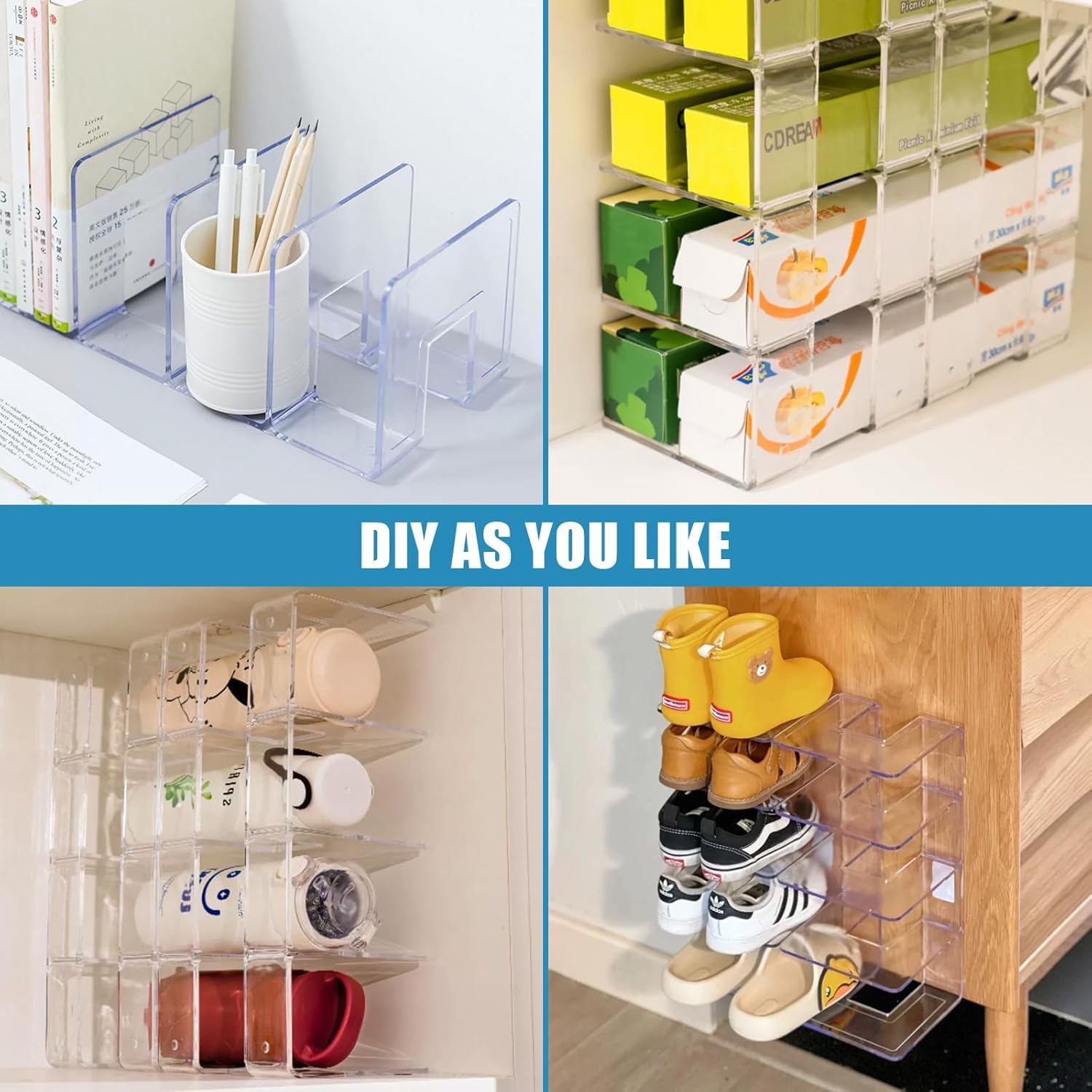 MEISO 2 Pezzi Organizer Armadio, Divisori per Borse Armadio Organizer, Porta Borse da Armadio A 4 Slot per Camera da Letto, Guardaroba, Libreria, Cucina, Stoccaggio E Organizzazione (Trasparente)