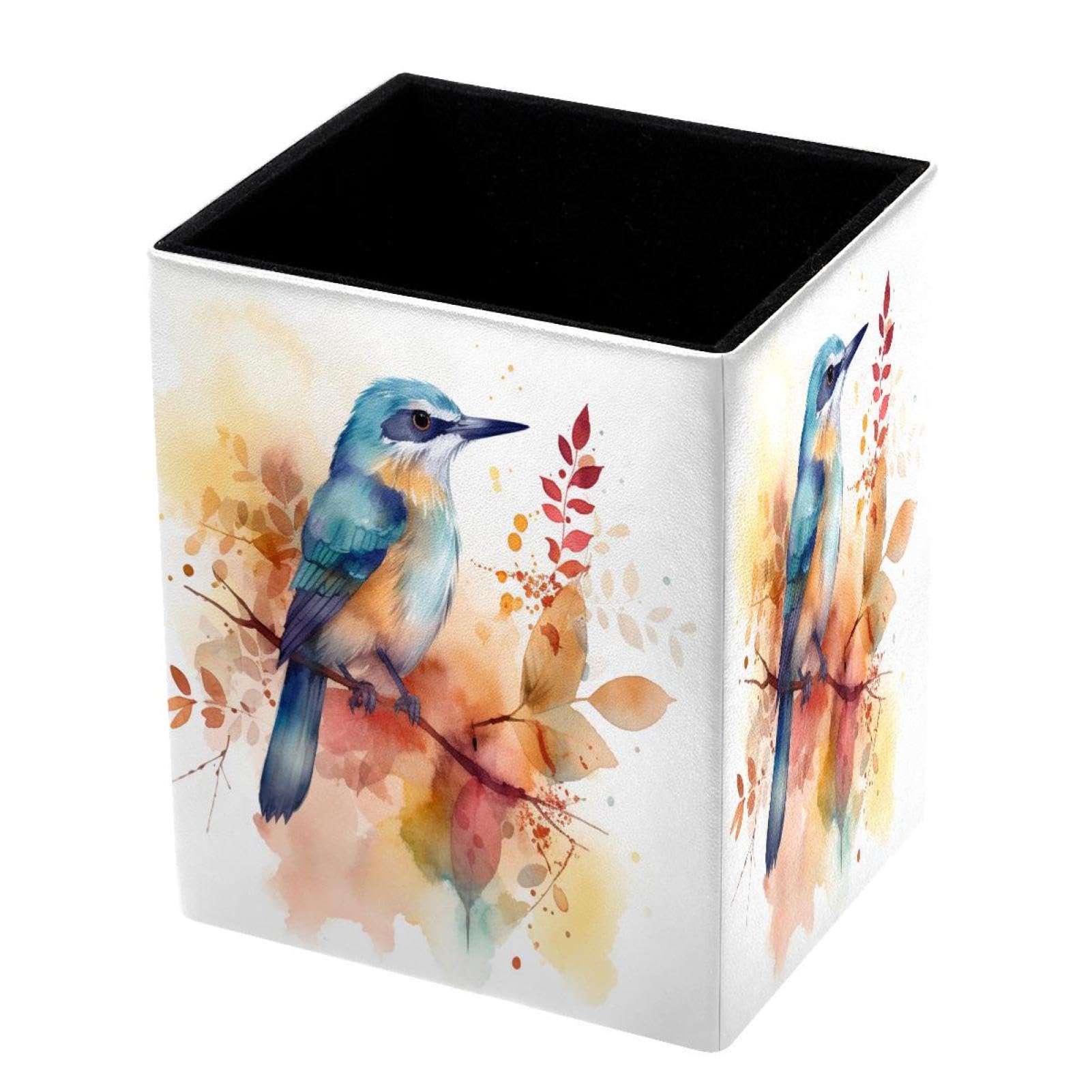 DragonBtu Desktop Pencil Holder, Watercolor Bird Rectangular Pencil Cup, Pencil Storage Bag Office Desk Supplies Case for School, Kids
