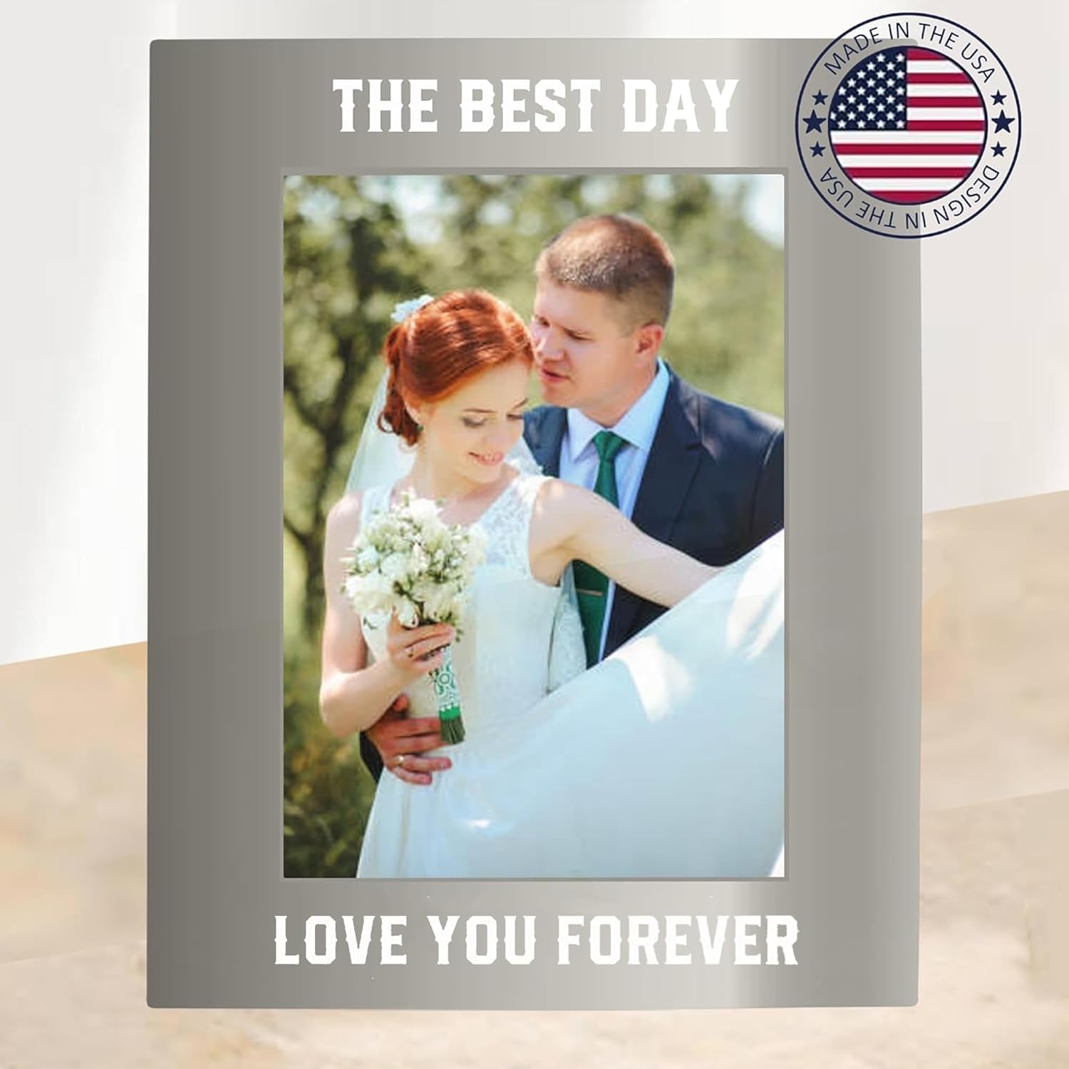 Personalized Picture Frame, 5x7 Custom Aluminum Picture Frames - Add Your Custom Text Engraved Aluminum Hanging/Tabletop, Personalized Group Family Photo Picture, Gifts Box Included