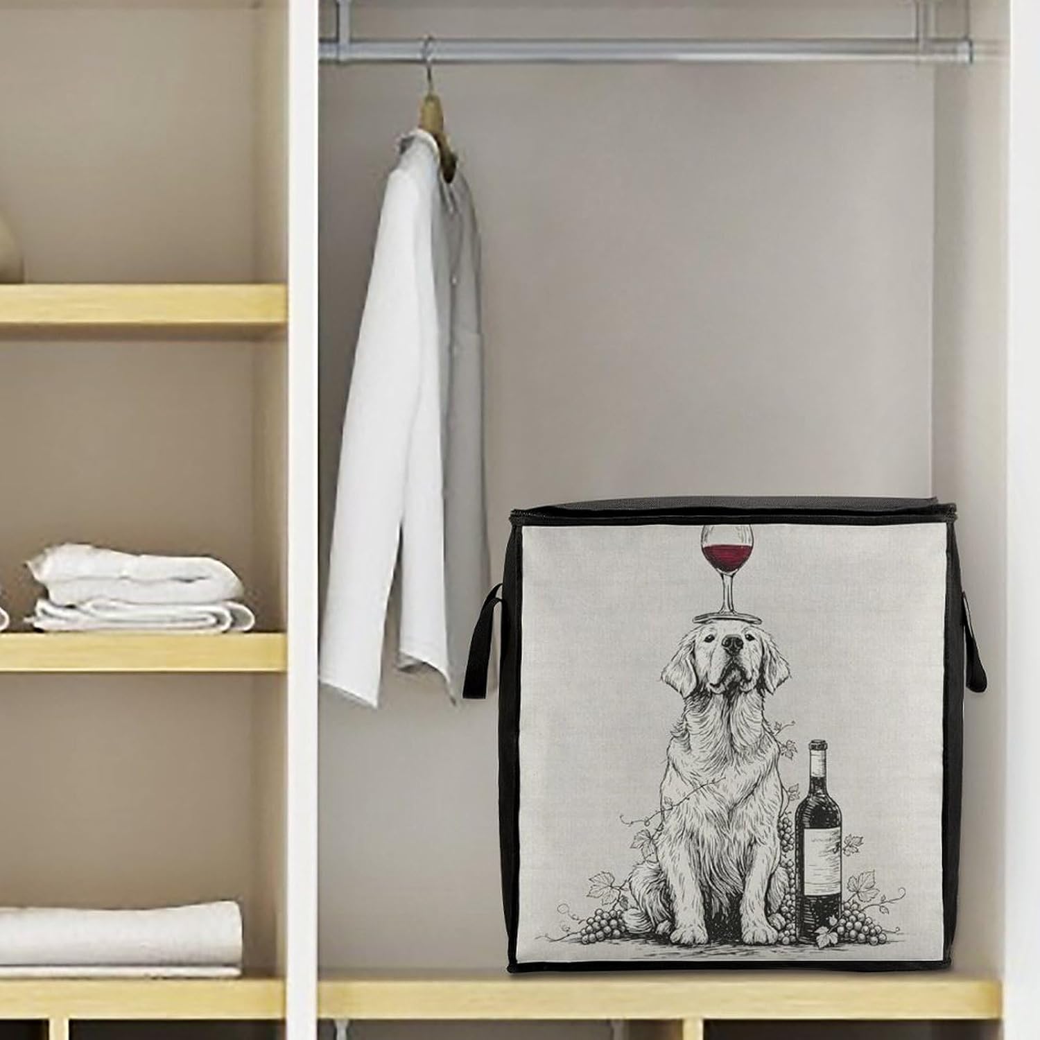 Funny Wine Dog Comforter Storage Bag Moving Bag | Clothes Storage Bins-70L,Moving Bag With Dual Handles For Easy Carrying, Zipper Design Durability for Home,Bedroom,Closet