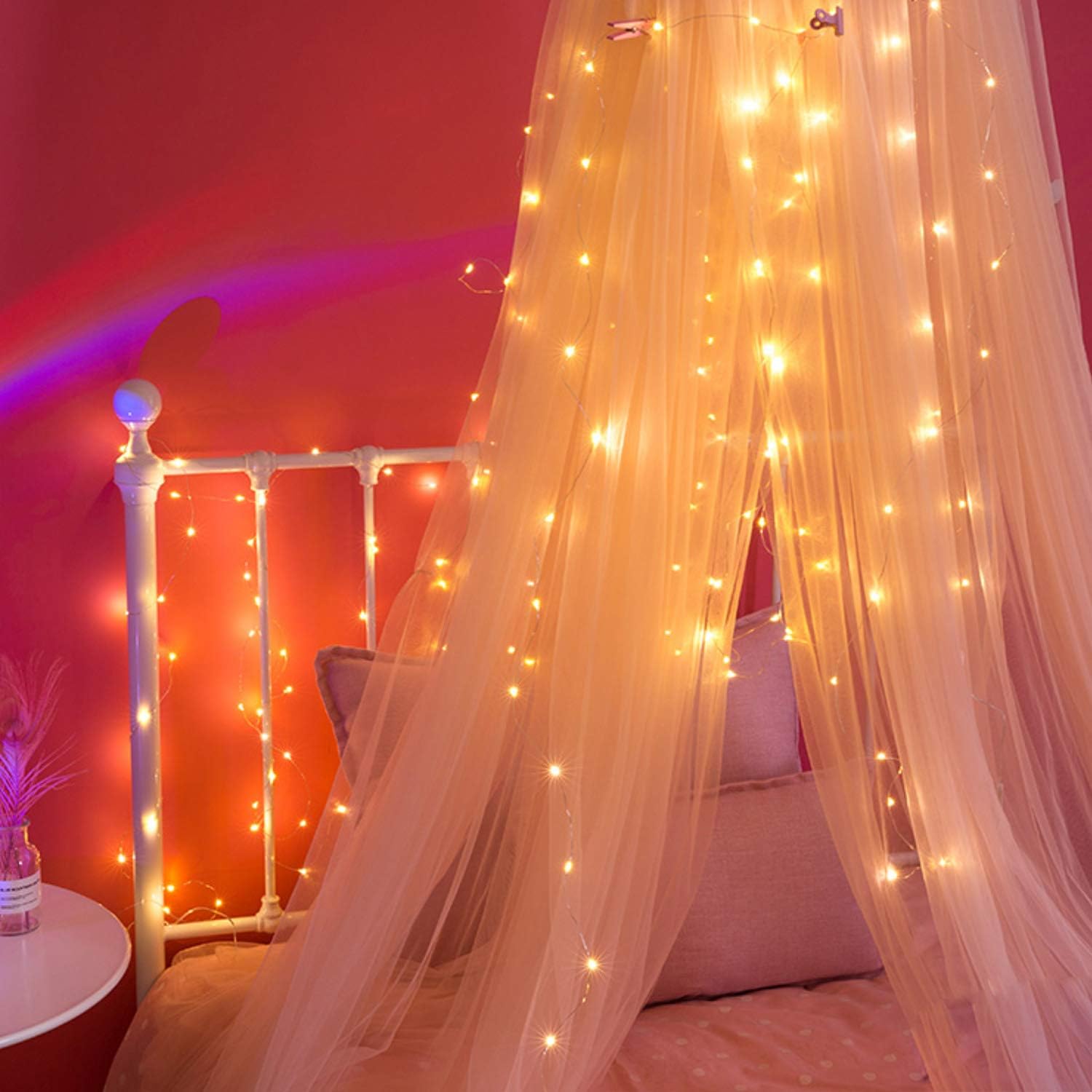 300LED Copper Wire Curtain Lights, 8 Modes DIY Pattern Flexible String Lights with Remote, Window and Wall Decorations for Garden, Room, Party (Warm White)