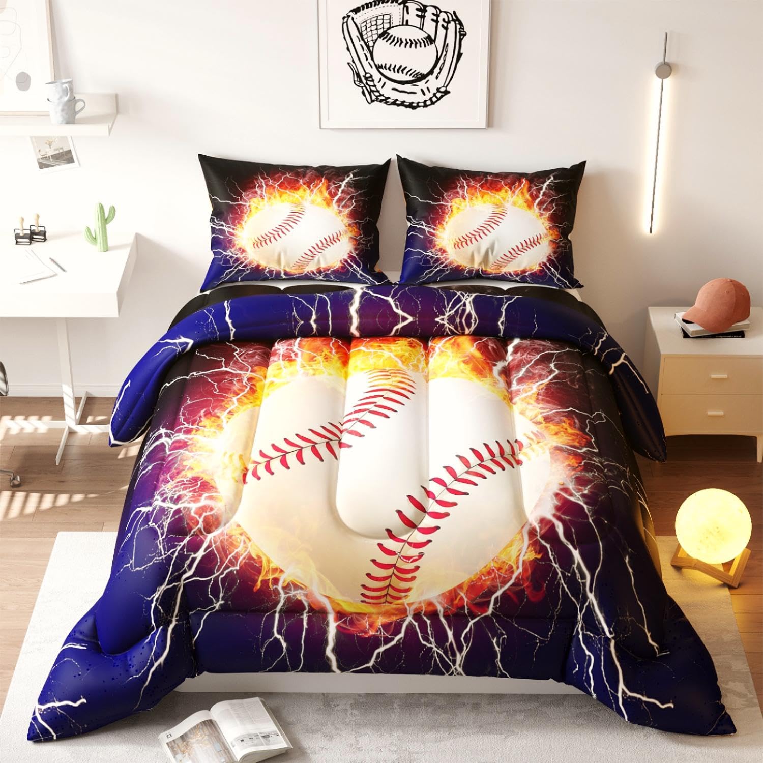Namoxpa Baseball Comforter Set with 2 Pillow Shams