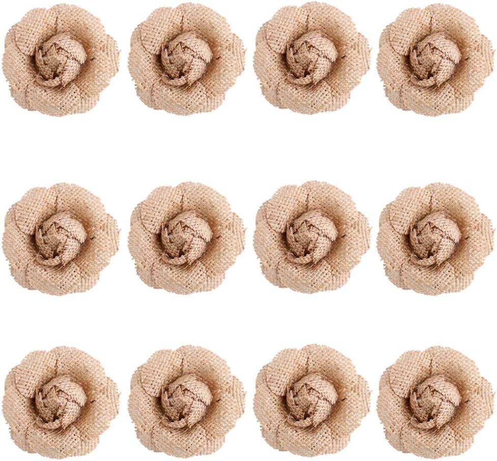 12pcs Natural Handmade Burlap Flowers Rustic Lace Rose for DIY Craft Wedding Decoration(item21)
