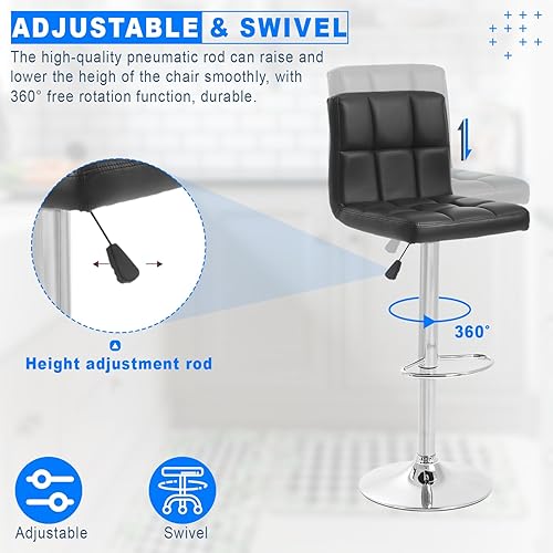 Miniatura 6 de Silla de bar, taburete giratorio ajustable de piel sintética, silla de comedor giratoria hidráulica con reposabrazos, sillas modernas de altura de