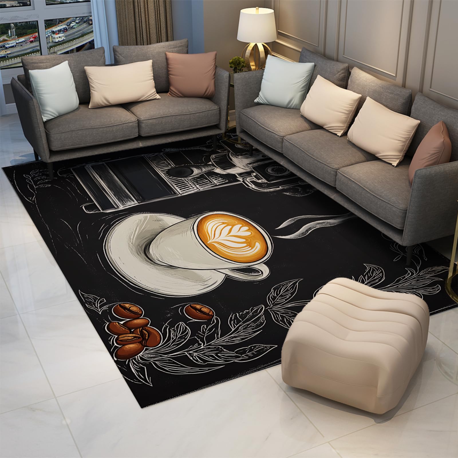 Wykwintny ekspres do kawy i ziarna kawy dywan z materiału o wysokiej gęstości dywan do nowoczesnego domowego biura antypoślizgowa mata podłogowa do kuchni 180 x 240 cm