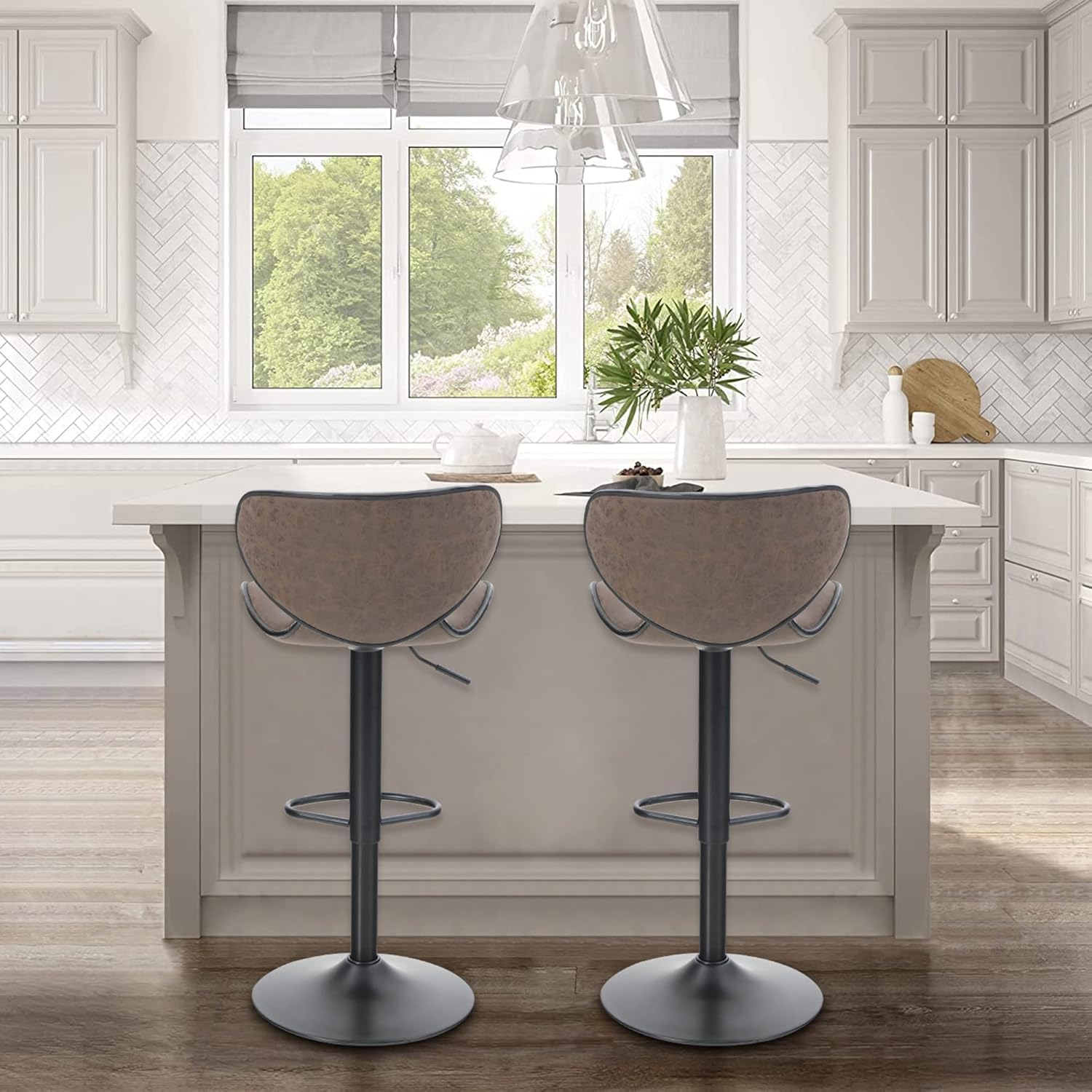ALPHA HOME Set di 2 sgabelli da bar per colazione, in pelle PU, con