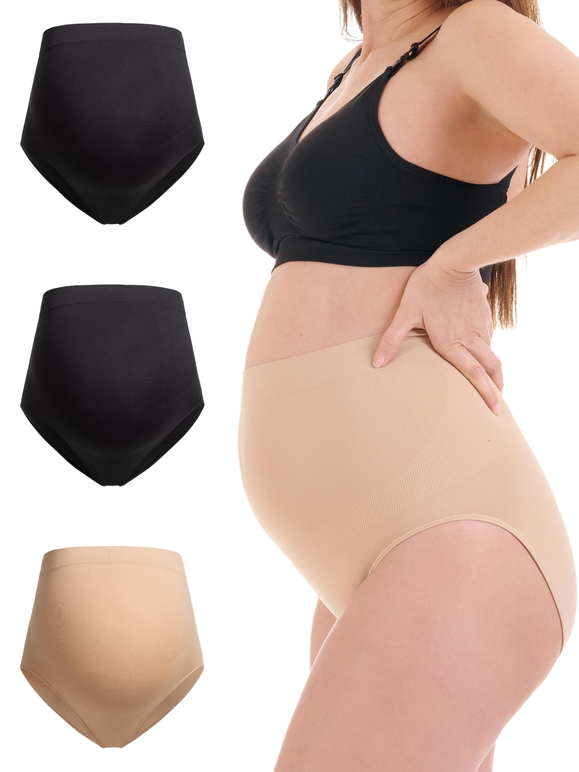 Herzmutter Braguita Premamá - Pack de 2 y 3 - Bragas de Maternidad - Ropa Interior Premamá - sin Costuras- 5820_5830