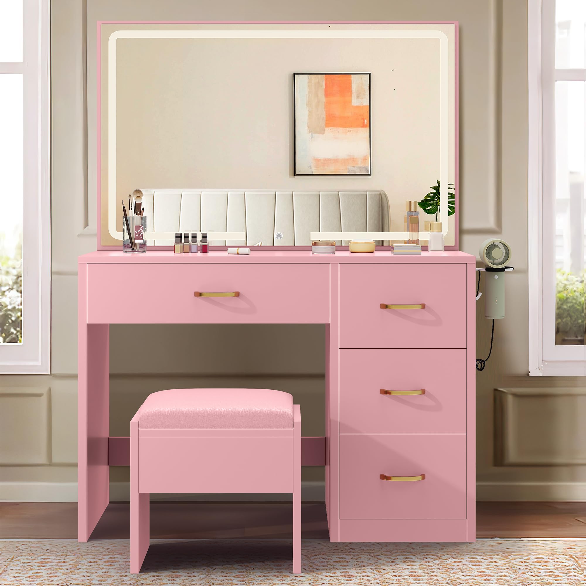 Amazon.com: DWVO Makeup Vanity Table with 3 Light Modes, 4 Storage